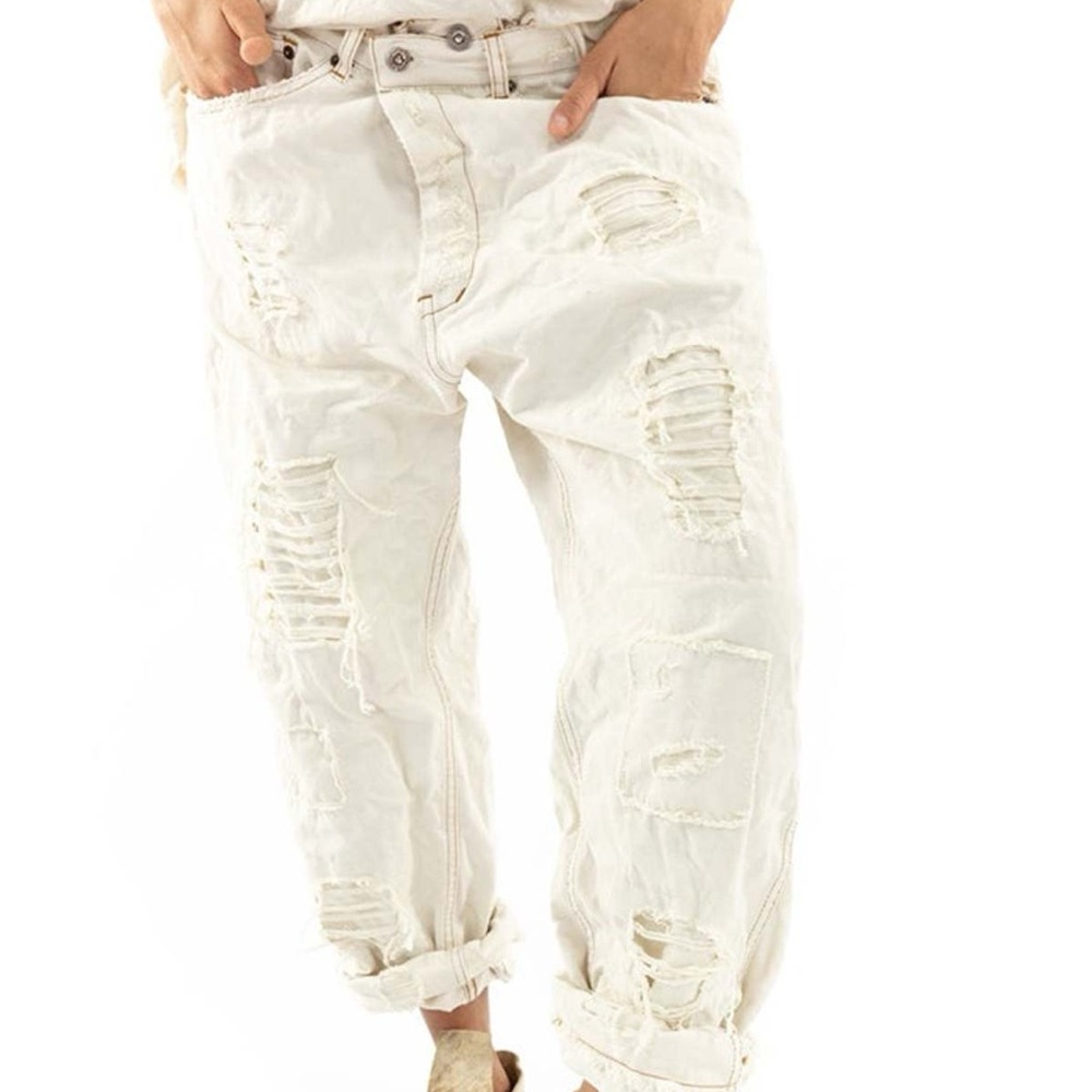 Magnolia Pearl Miner Distressed White Denim Pants